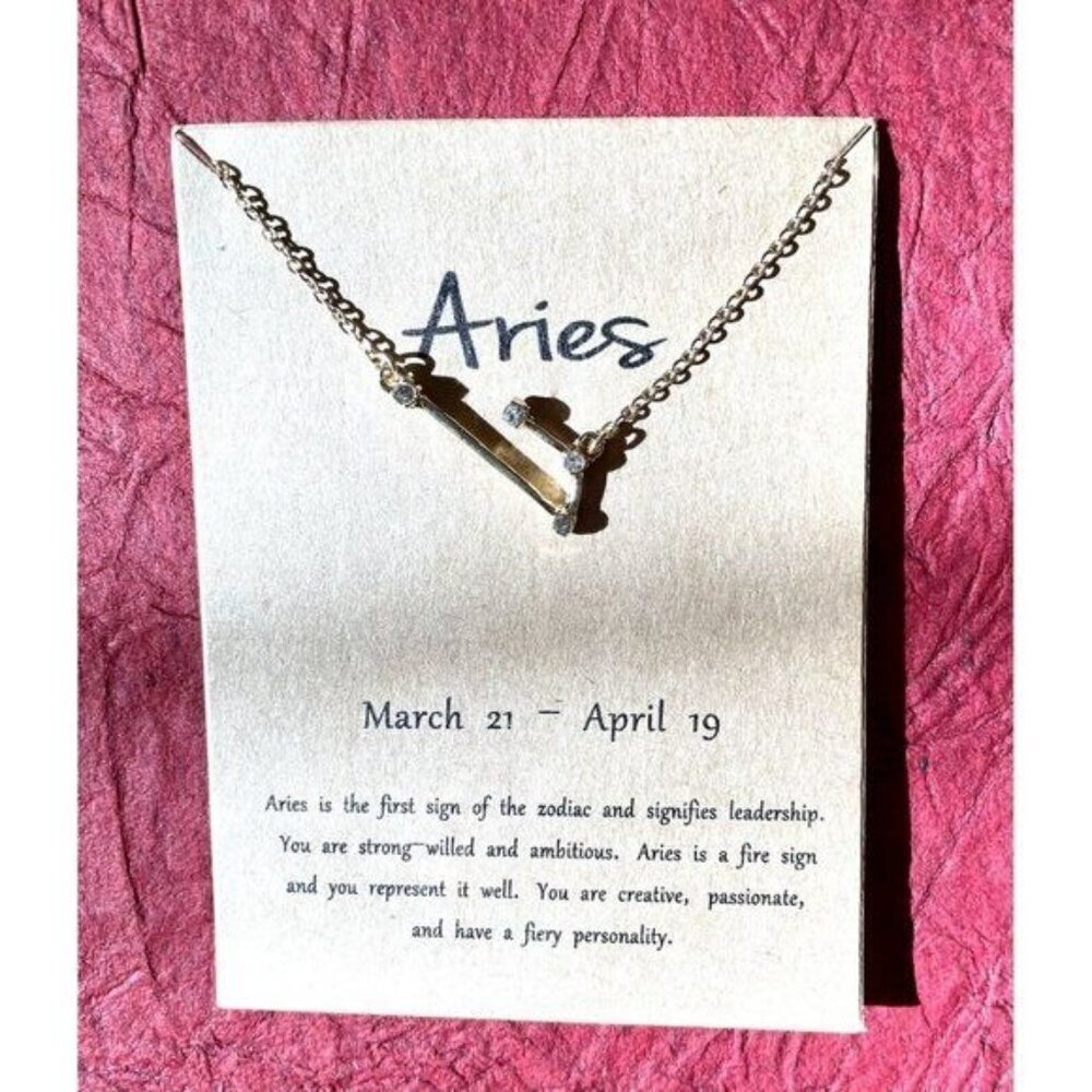 Gold Plated Necklace Aries Zodiac Sign Constellation Cubic Zirconia